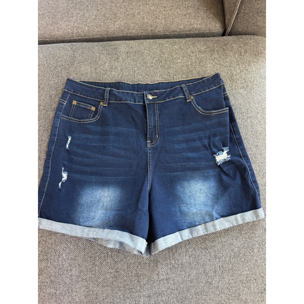 Pinkmarco Distressed Dark Wash Denim Shorts XXL Cuffed High Waisted Jean Shorts